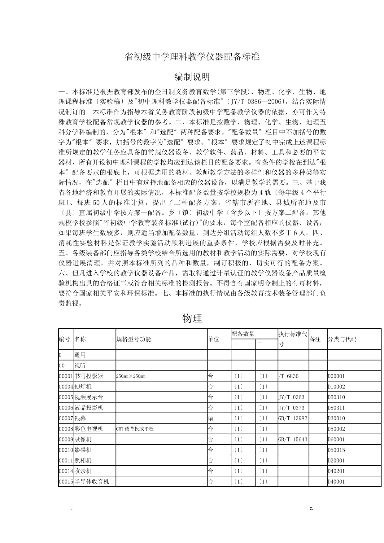 河南省初级中学理科教学仪器配备标准详解（第1页 教学仪器）